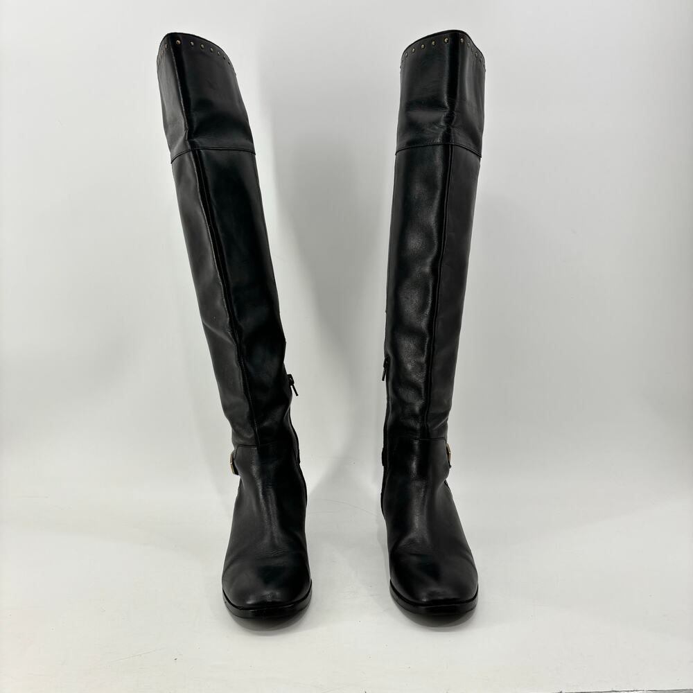 Sam Edelman Black Knee High Rider Boots Size 8.5 Leather Studded - Picture 10 of 14